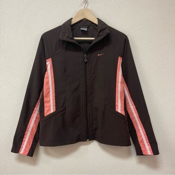 Nike Women’s Brown & Pink Zip Up Athletic Lightweight Jacket Sz Medium 8-10 - Picture 1 of 6